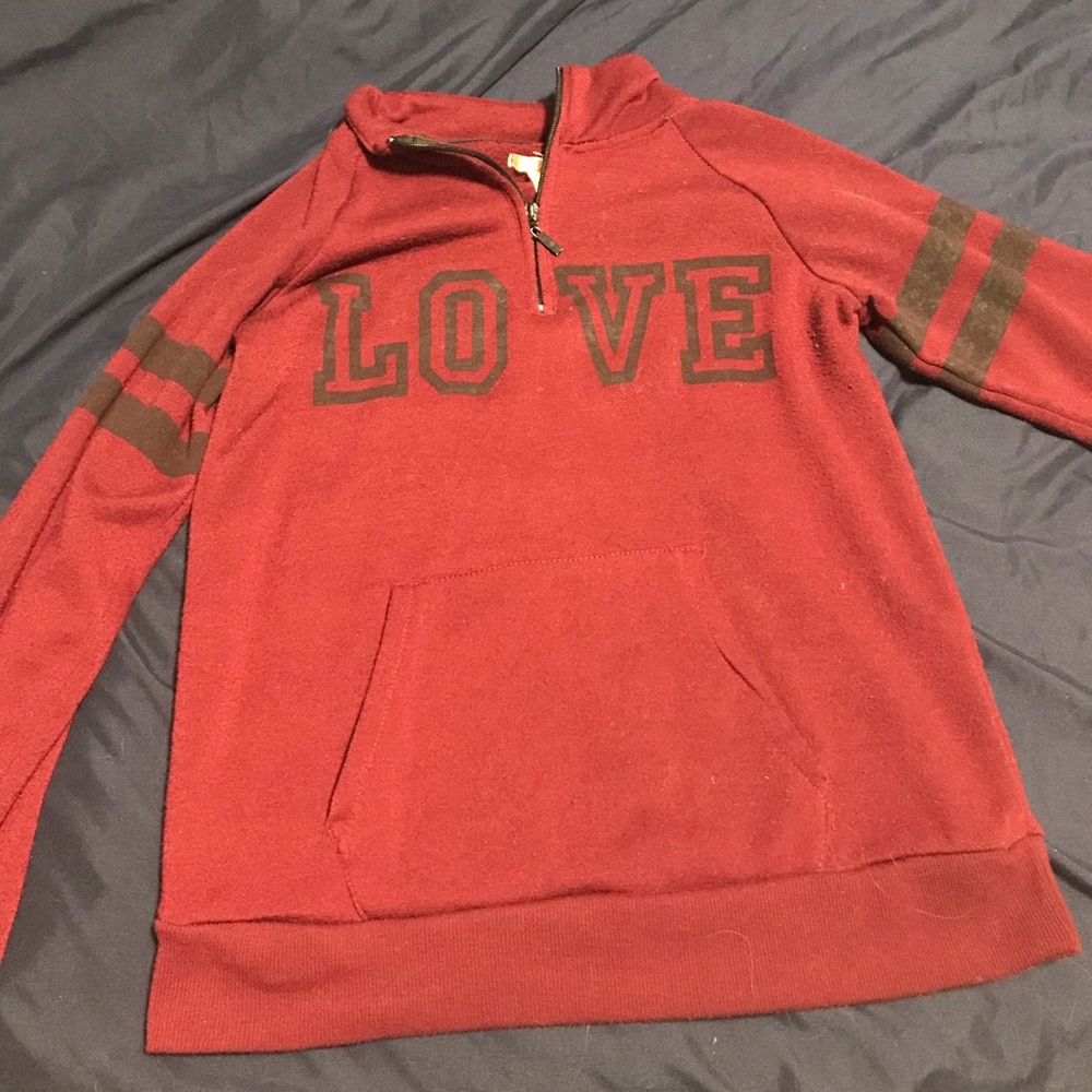 Burgundy “Love” Quarter Zip Sweatshirt